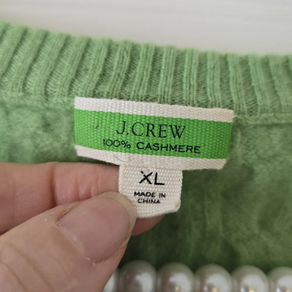 J.Crew 100% Cashmere Cable-Knit Henley T-Shirt Sweater Green XL